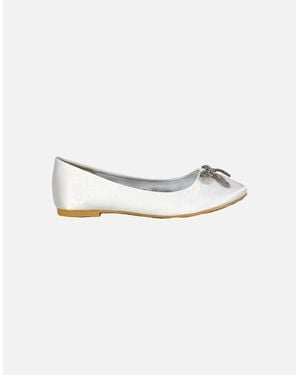 XY London Ladies Rory Diamante Slip-On Bow Ballerina Flats - White
