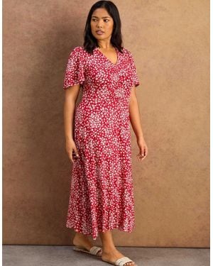 Live Unlimited London Ditsy Print Jersey Ruched Short Sleeve Dress - Pink