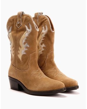 Osprey London The Louisville Leather/Suede Mushroom Boots - Brown