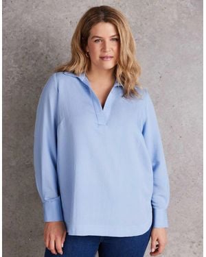 Live Unlimited London Dusty Long Sleeve Collared Shirt - Blue