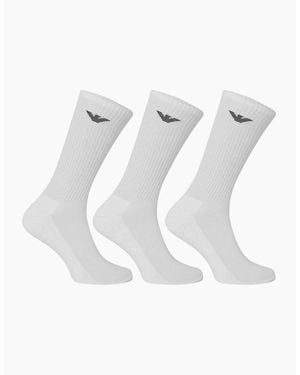 Armani Emporio Cc300 Crew Socks Everyday Sports Cotton 3 Pack Trainer Socks - White