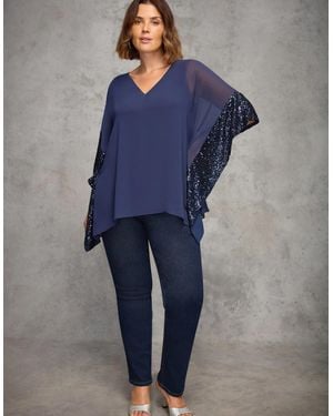 Live Unlimited London Overlay Top With Sequin Trim - Blue