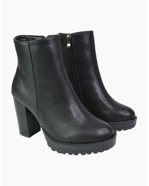 XY London Ladies Cole Platform Block Heel Ankle Boots - Black