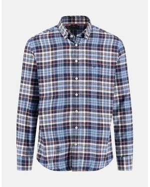 Fynch-Hatton Button Down Check Pattern Flannel Shirt - Blue