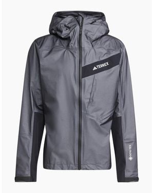 adidas Gore Act Hooded Neck Full Zipper Geometric Patterned Rain Jacket - Grey