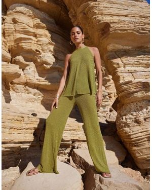 Ro&zo Sheer Lurex Knit Flared Trousers - Metallic