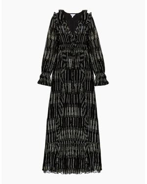 Ro&zo Petite Lydia Foil Tie-Waist Midaxi Dress - Black