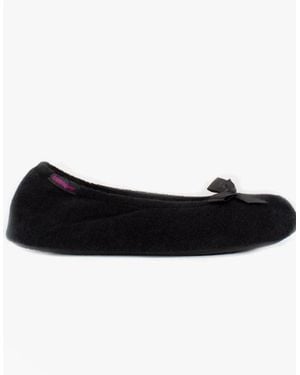 Totes Isotoner Stretch Terry Bow Ballerina Slippers - Black