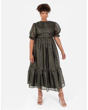 Lovedrobe Crew Neck Short Sleeve Tiered Dress - Metallic