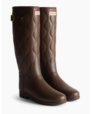 HUNTER Originals Refined Tall Rubber Bolt Wellington Boots - Brown
