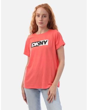 DKNY Two Tone Logo Crew Neck T-Shirt - Red