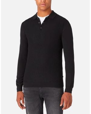 Remus Uomo Long Sleeve Knitted Polo - Black