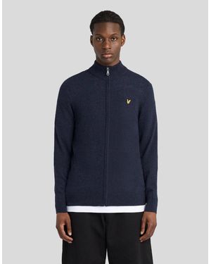 Lyle & Scott Lambswool Blend Zip Cardigan - Blue