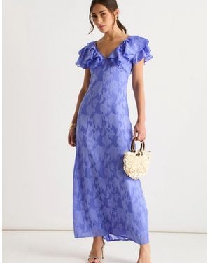 Gini London Satin Jacquard Ruffle Maxi Dress - Blue