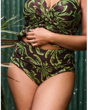 Live Unlimited London Palm Print Tankini Bottoms - Green