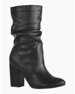 XY London Ladies Belle Ruched Mid Calf Boots - Black