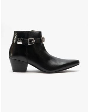 Club Cubano Pavel Leather Winklepicker Cuban Heel Boots - Black