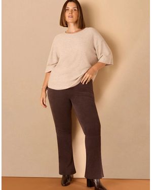 Live Unlimited London Chocolate Suede Bootcut Trouser - Natural