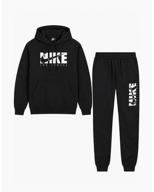 Nike Hooded Fleece Pullover Full Tracksuit Set - Black