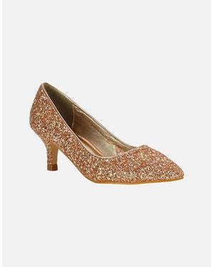 XY London Ladies Gwyneth Glitter Kitten Heel Court Court Shoes - Metallic