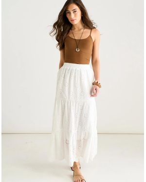 Gini London Elasticated Waist Cotton Broderie Midaxi Skirt - White