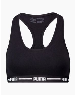 PUMA Striped Logo Racerback Bra Top - Black