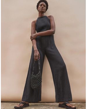 Ro&zo Shirred Waist Cheesecloth Jumpsuit - Black