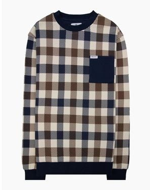 Aquascutum Iconic Pocket Fleece Sweatshirt Macro Club Check 30 - Blue