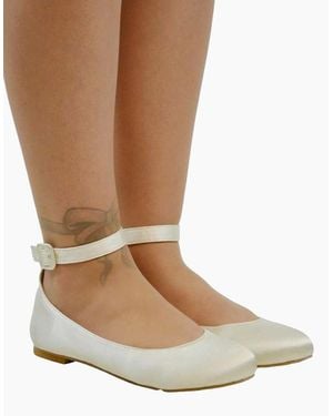 XY London Ladies Kimmie Ankle Strap Ballerina Flats - Natural