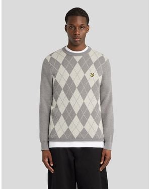 Lyle & Scott Cotton Merino Argyle Jumper - Grey