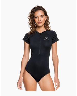 Roxy Essentials Cap Sleeve Upf 50 Zip Up Swimsuit - Blue