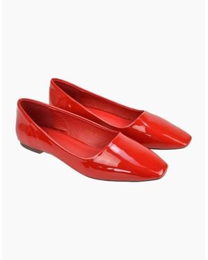 XY London Ladies Maci Patent Faux Leather Square Toe Ballerina Flats - Red