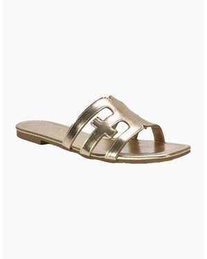 XY London Ladies Ellie Metallic Cut Out Strap Square Flat Sandals
