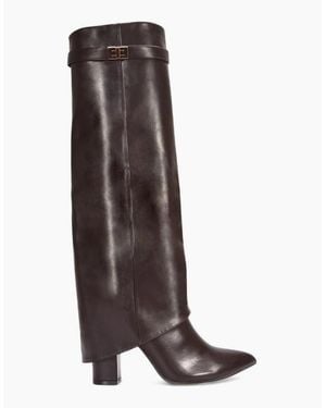 XY London Ladies Rayna Fold Over Pointed Block Heel Knee-High Boots - Brown