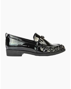 XY London Ladies Heidi Chain Detail Patent Leather Ruched Loafers - Black