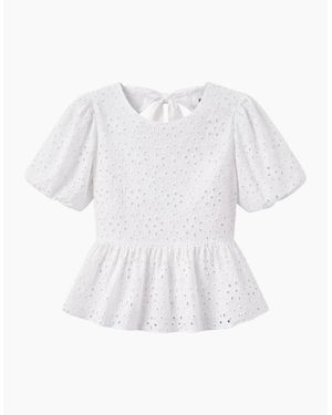 Ro&zo Broderie Anglaise Cotton Gathered-Sleeve Top - White
