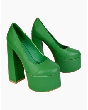 XY London Ladies Kiwi Chunky High Heel Court Shoes - Green