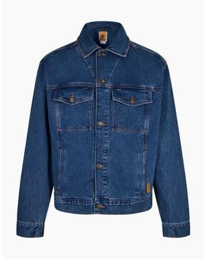 Timberland Denim Jacket Solid Patterned With Chest Pocket - Blue