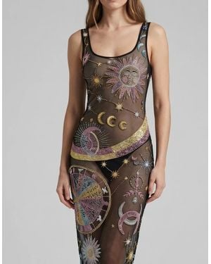 Oceanus Starlit Cosmos Sheer Maxi Dress - Brown
