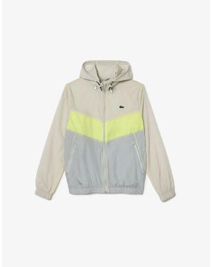 Lacoste Colour Block Hooded Drawstring Rain Jacket With Logo - White
