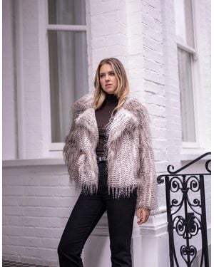 Gini London Snow Leopard Faux Fur Short Jacket - Pink