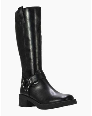 XY London Ladies Roma Knee-High Mid Block Heel Western Boots - Black