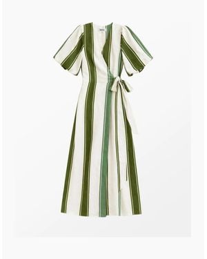 Ro&zo Petite Stripe Linen Blend Wrap Dress - Green