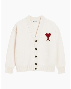 Ami Paris Contrasted Ami De Coeur Cardigan - White