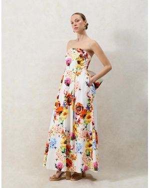 Ro&zo Petite Annie Garden Floral Printed Bow Detail Dress - Multicolour