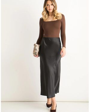 Gini London Satin Bias Cut Midi Skirt - Black