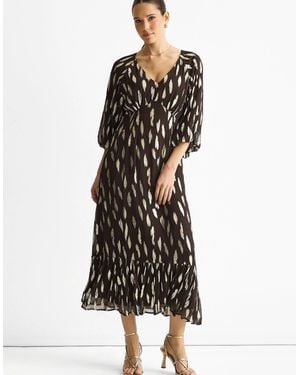 Gini London Chocolate Viscose Clipped Balloon Sleeve Maxi Dress - Black