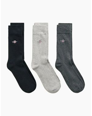 GANT 3 Pack Shield Socks/Light/Charcoal - White