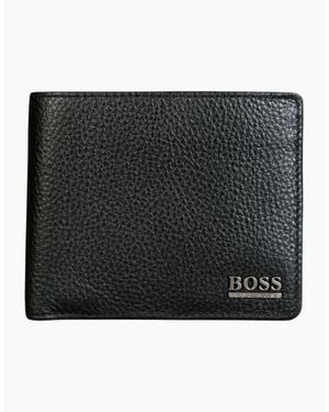 BOSS Genuine Leather Wallet Moneme Bifold Credit Card Holder - Black