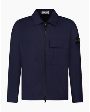 Stone Island Zip Panama Cotton Overshirt - Blue